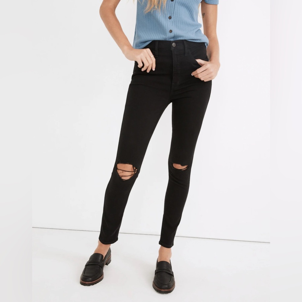 Madewell 10" High-Rise Roadtripper Supersoft Jeans Davie Wash Knee-Rip size 26